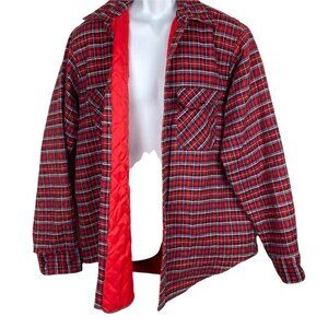 Vintage JC Penny Red Plaid Flannel Shacket L Tall Mens Quilted Lining Jacket